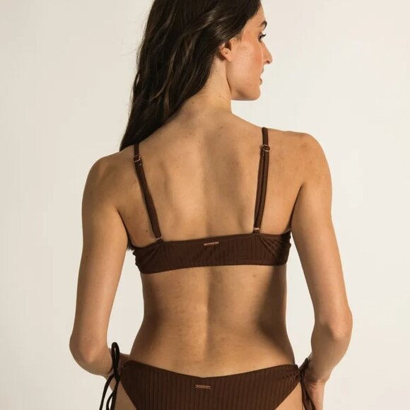 Skinny Dip Suntan Ribbed Bikini Set Large women’s NWT brown scoop bathing suit - Picture 2 of 16